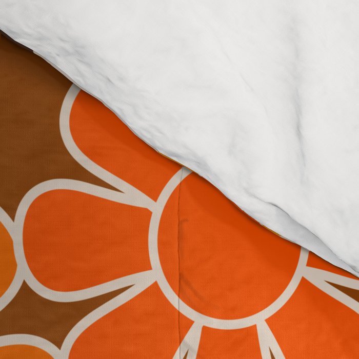 Retro Garden Flowers Groovy Floral Cheerful 60s 70s Pattern in 1970s Orange Brown Cream Beige Comforter Gallery Image 4