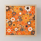 Retro Garden Flowers Groovy Floral Cheerful 60s 70s Pattern in 1970s Orange Brown Cream Beige Mini Art Print Gallery Image 1