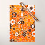 Retro Garden Flowers Groovy Floral Cheerful 60s 70s Pattern in 1970s Orange Brown Cream Beige Wrapping Paper Gallery Image 1