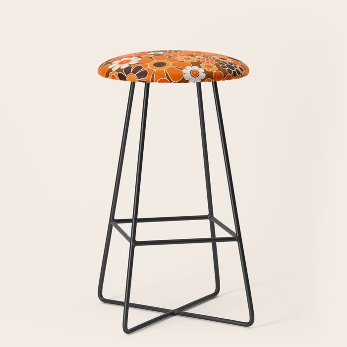 Retro Garden Flowers Groovy Floral Cheerful 60s 70s Pattern in 1970s Orange Brown Cream Beige Stool Gallery Image 1