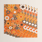 Retro Garden Flowers Groovy Floral Cheerful 60s 70s Pattern in 1970s Orange Brown Cream Beige Wrapping Paper Gallery Image 3