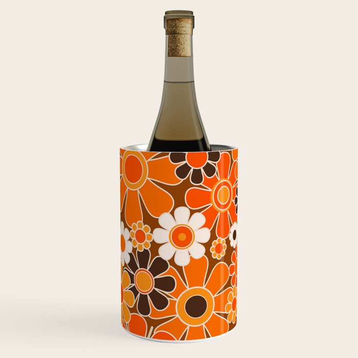 Retro Garden Flowers Groovy Floral Cheerful 60s 70s Pattern in 1970s Orange Brown Cream Beige Wine Chiller Gallery Image 2