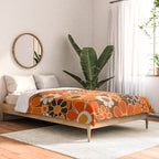 Retro Garden Flowers Groovy Floral Cheerful 60s 70s Pattern in 1970s Orange Brown Cream Beige Comforter Gallery Image 2