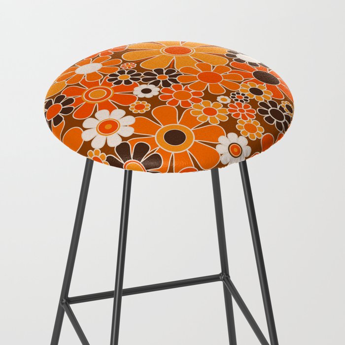 Retro Garden Flowers Groovy Floral Cheerful 60s 70s Pattern in 1970s Orange Brown Cream Beige Stool Gallery Image 2
