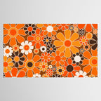 Retro Garden Flowers Groovy Floral Cheerful 60s 70s Pattern in 1970s Orange Brown Cream Beige Tablecloth Gallery Image 2