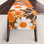 Retro Garden Flowers Groovy Floral Cheerful 60s 70s Pattern in 1970s Orange Brown Cream Beige Table Runner Gallery Image 1