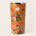 Retro Garden Flowers Groovy Floral Cheerful 60s 70s Pattern in 1970s Orange Brown Cream Beige Travel Mug Gallery Image 1