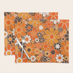 Retro Garden Flowers Groovy Floral Cheerful 60s 70s Pattern in 1970s Orange Brown Cream Beige Placemat Gallery Image 1
