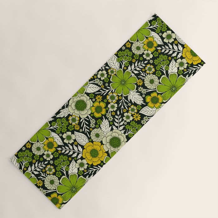 Modern Yellow & Green Floral Pattern Yoga Mat Gallery Image 1