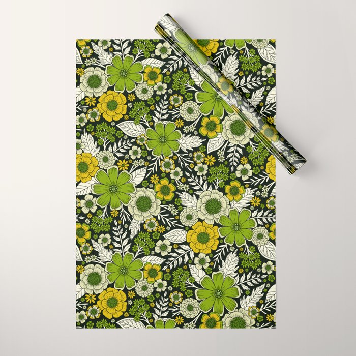 Modern Yellow & Green Floral Pattern Wrapping Paper Gallery Image 1