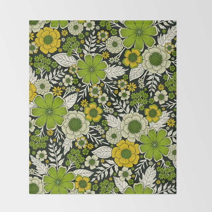 Modern Yellow & Green Floral Pattern Throw Blanket Gallery Image 2