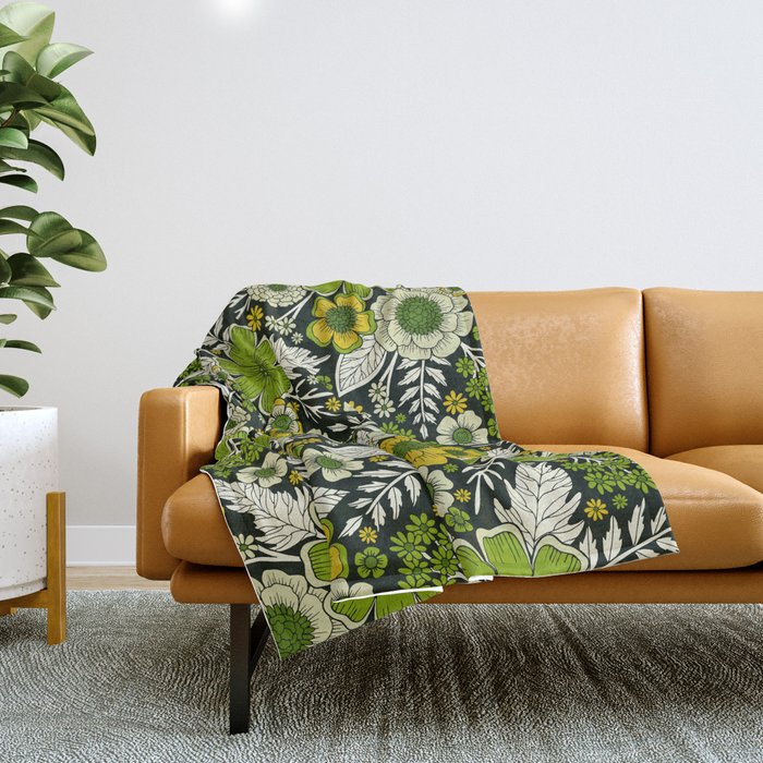 Modern Yellow & Green Floral Pattern Throw Blanket Gallery Image 1