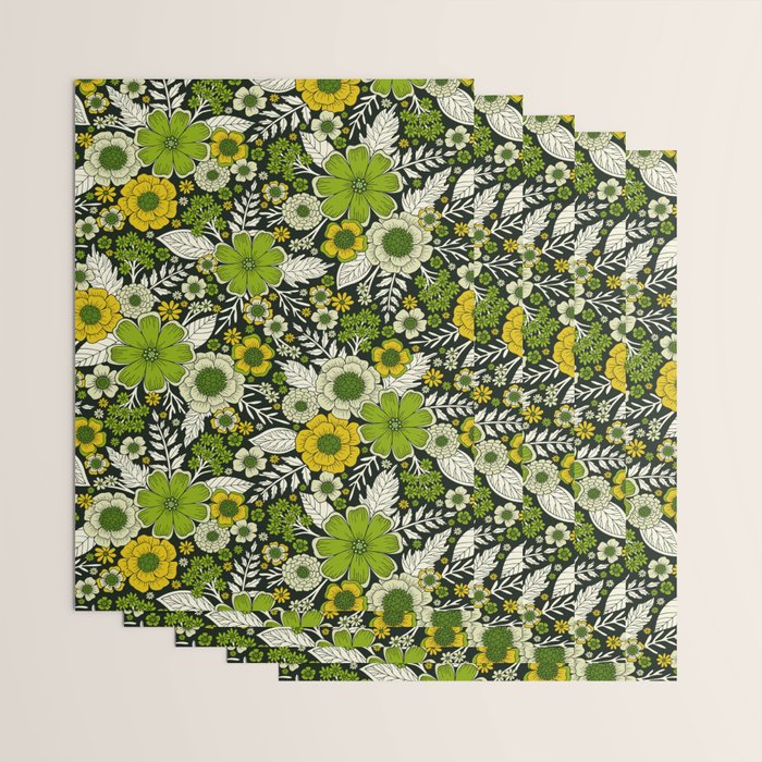 Modern Yellow & Green Floral Pattern Wrapping Paper Gallery Image 3