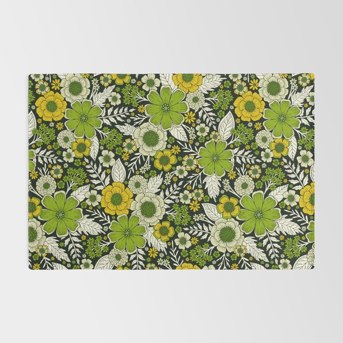 Modern Yellow & Green Floral Pattern Rug Gallery Image 2