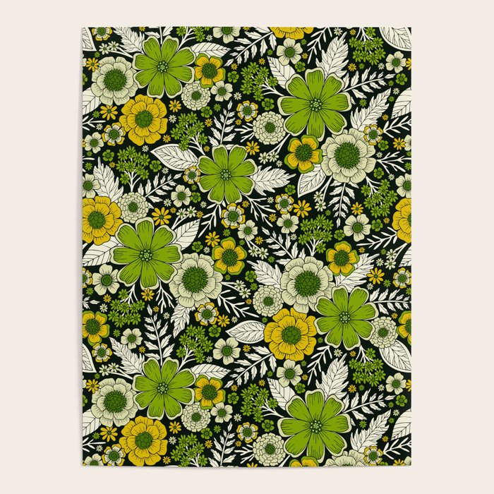 Modern Yellow & Green Floral Pattern Poster Gallery Image 1