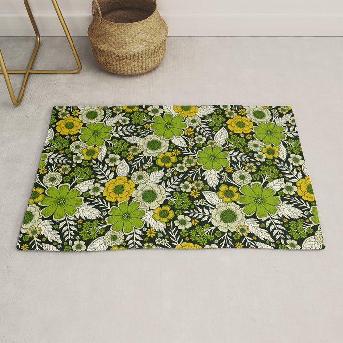 Modern Yellow & Green Floral Pattern Rug Gallery Image 1