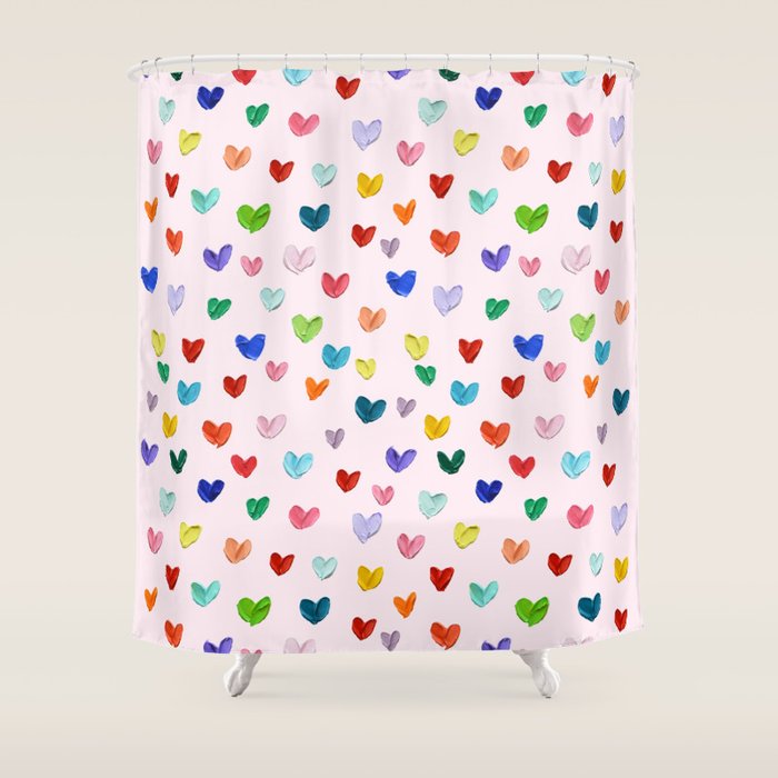 Confetti Hearts on Pink Shower Curtain Gallery Image 1