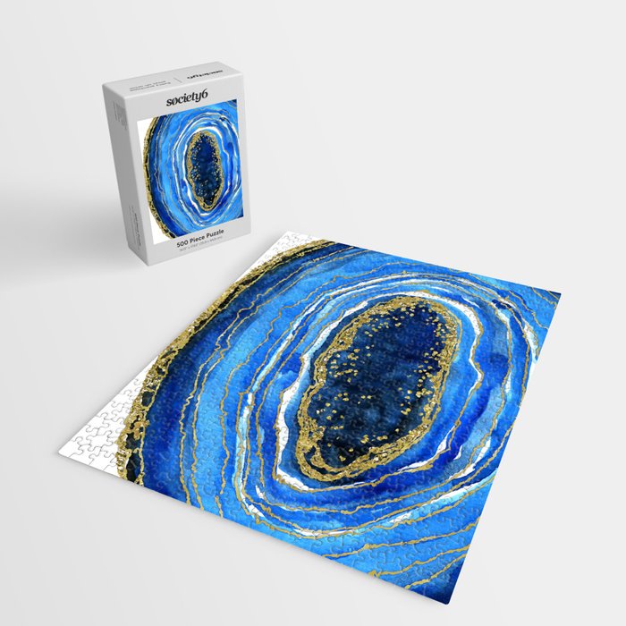 Cobalt blue and gold geode in watercolor (2) Jigsaw Puzzle Gallery Image 2