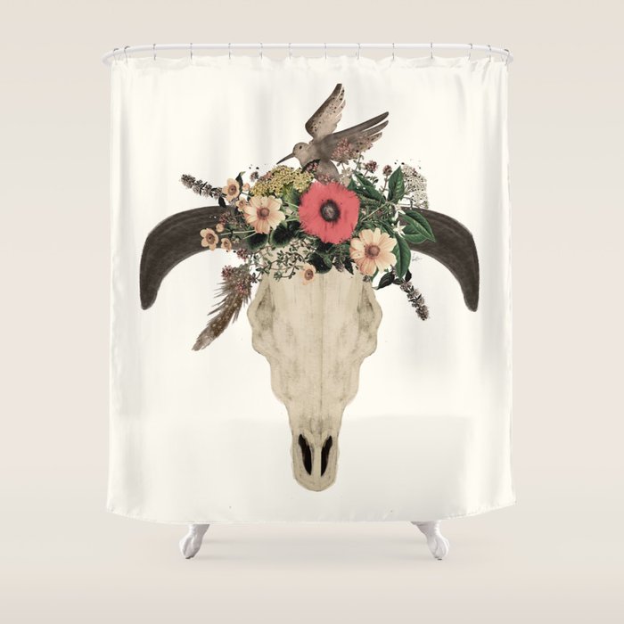 cow skull flowers Shower Curtain Gallery Image 1