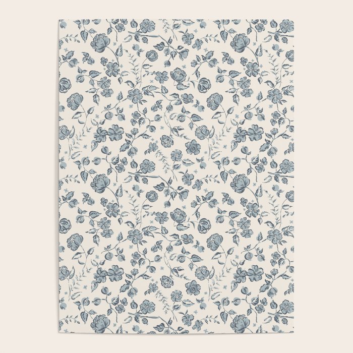 Florals and Pomegranates - Blue Navy Poster Gallery Image 4
