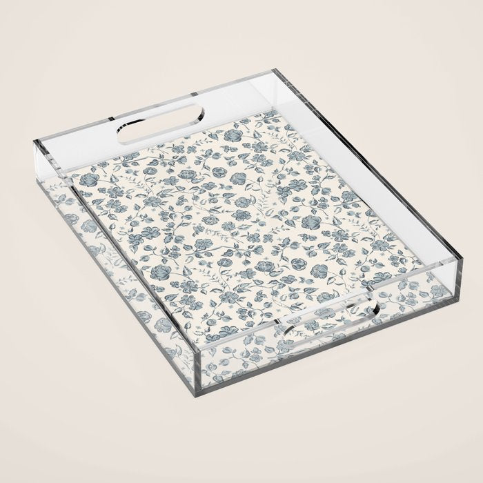 Florals and Pomegranates - Blue Navy Acrylic Tray Gallery Image 1