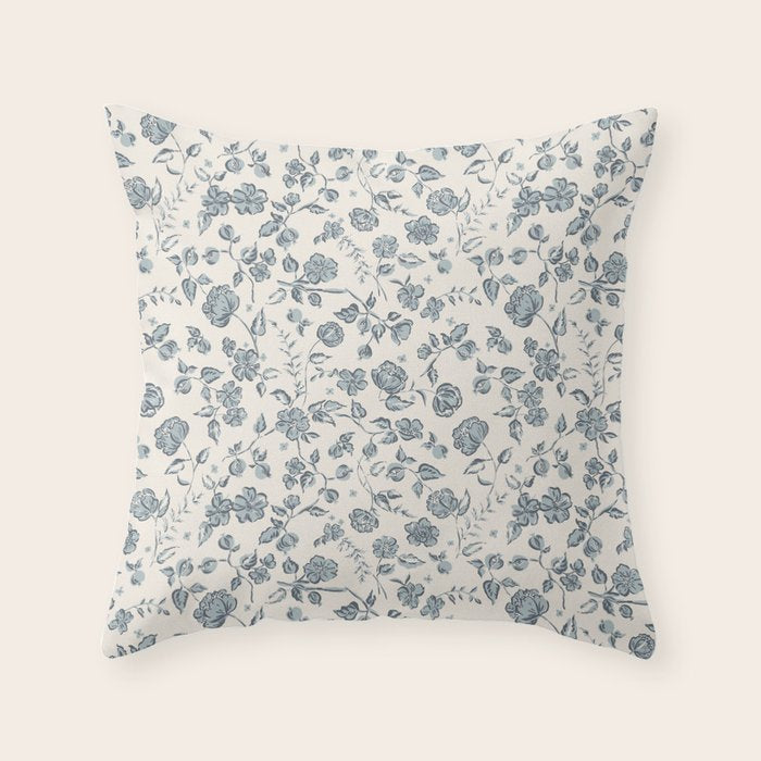 Florals and Pomegranates - Blue Navy Throw Pillow Gallery Image 6