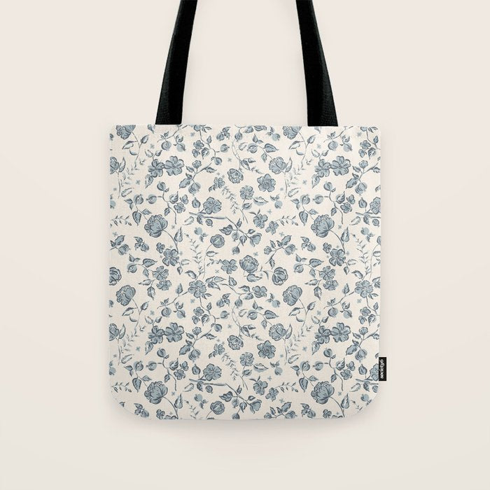 Florals and Pomegranates - Blue Navy Tote Bag Gallery Image 1