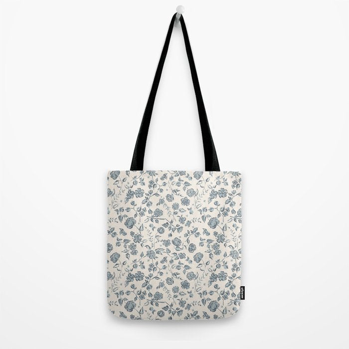 Florals and Pomegranates - Blue Navy Tote Bag Gallery Image 2