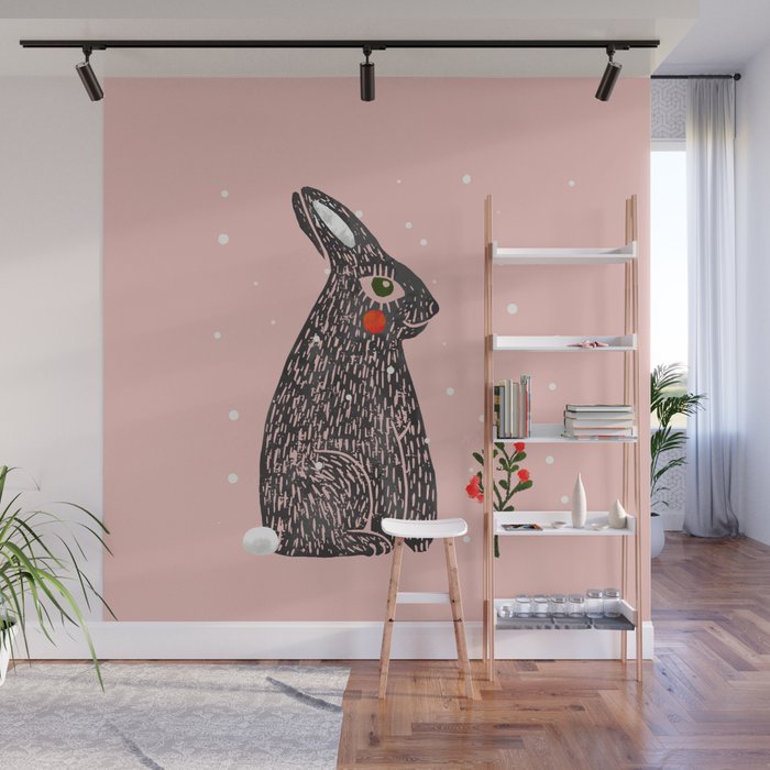 Christmas rabbit - illustration Wall Mural Gallery Image 1