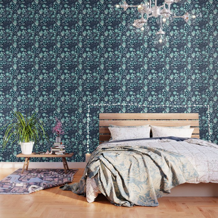Ditsy Florals, Navy and Teal Wallpaper Gallery Image 3