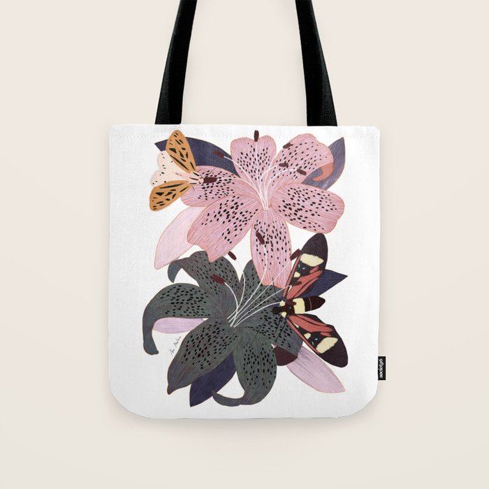 Lilies and butterflies insects Tote Bag Gallery Image 1