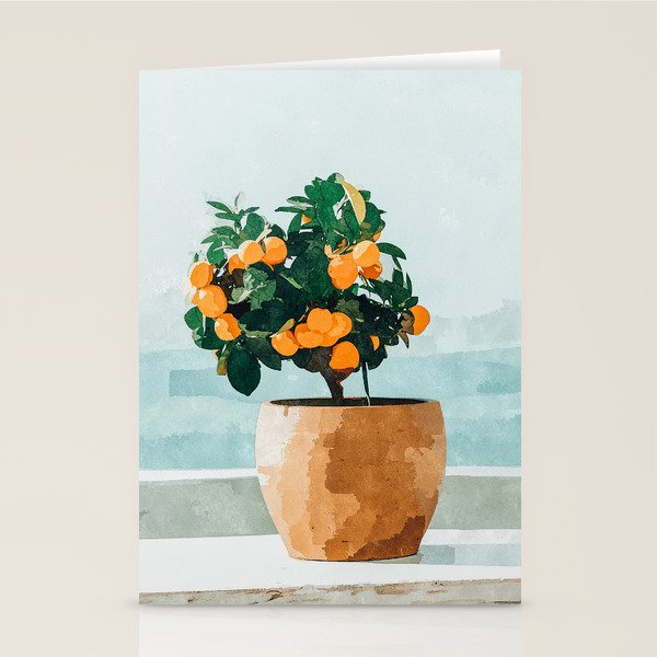 Orange Tree, Plant Pot Nature Botanical Bonsi Illustration, Modern Simple Bohemian Painting Stationery Card Gallery Image 2
