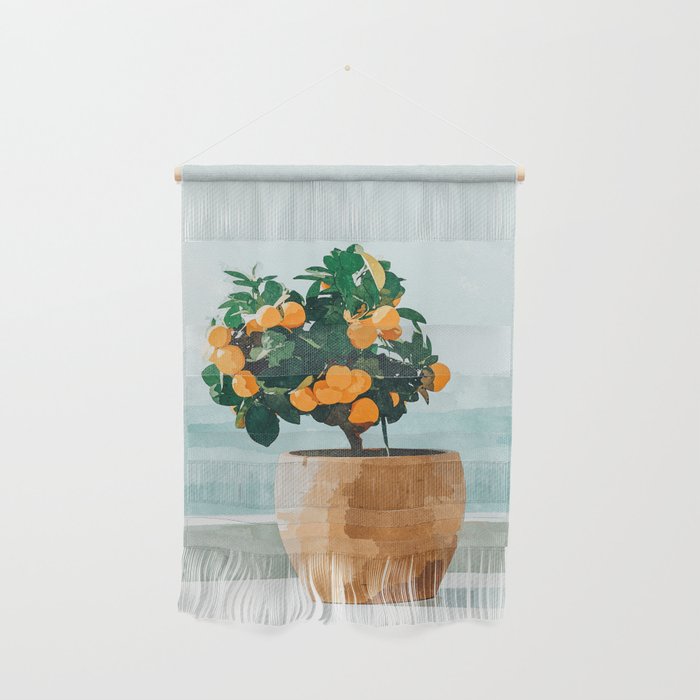 Orange Tree, Plant Pot Nature Botanical Bonsi Illustration, Modern Simple Bohemian Painting Wall Hanging Gallery Image 1