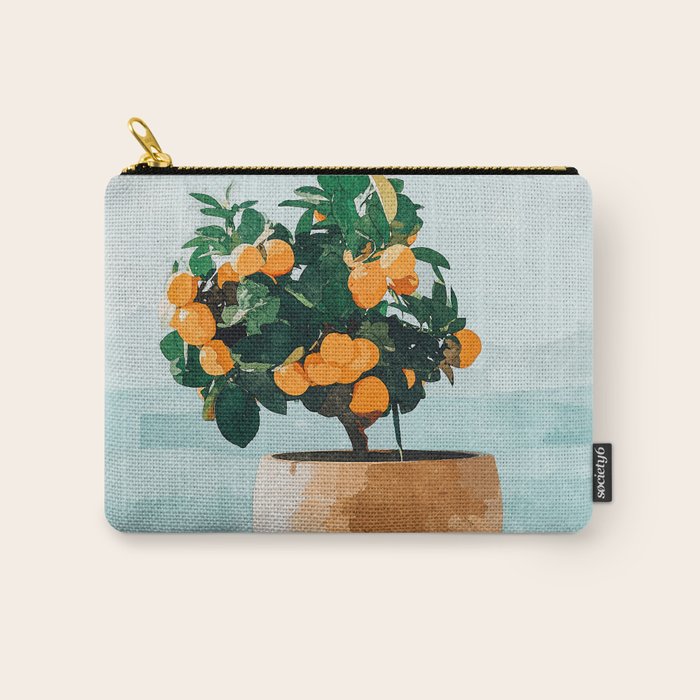 Orange Tree, Plant Pot Nature Botanical Bonsi Illustration, Modern Simple Bohemian Painting Carry All Pouch Gallery Image 1