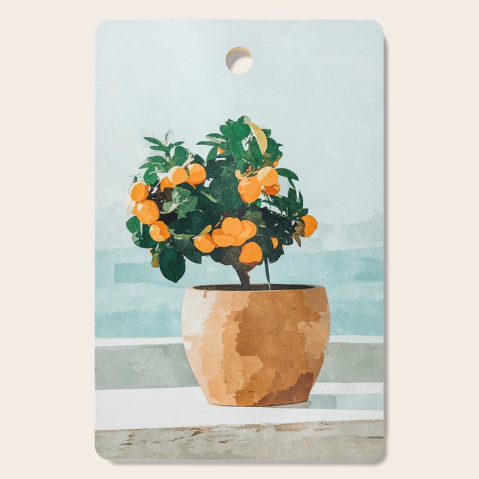 Orange Tree, Plant Pot Nature Botanical Bonsi Illustration, Modern Simple Bohemian Painting Cutting Board Gallery Image 1