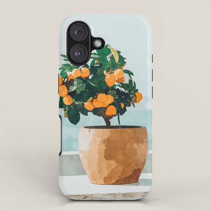 Orange Tree, Plant Pot Nature Botanical Bonsi Illustration, Modern Simple Bohemian Painting iPhone Case Gallery Image 1