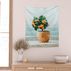 Orange Tree, Plant Pot Nature Botanical Bonsi Illustration, Modern Simple Bohemian Painting Wall Tapestry Gallery Image 2