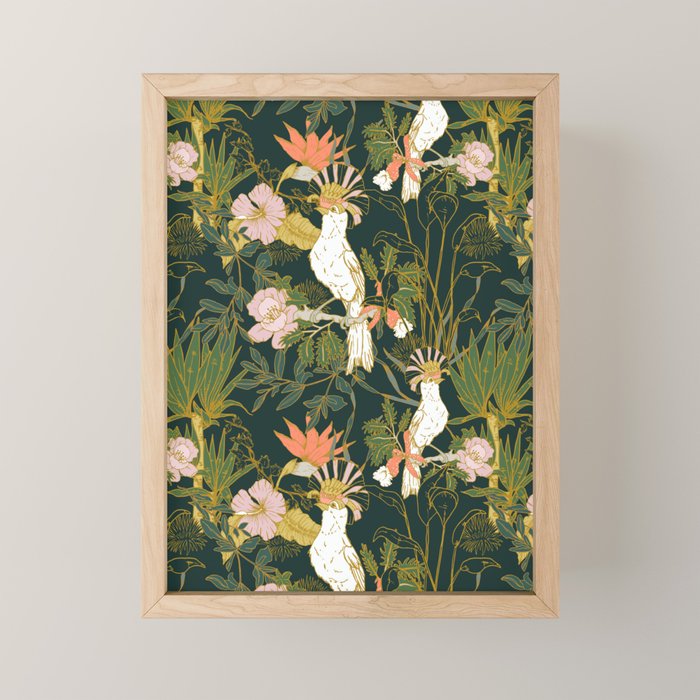 Drawing of exotic birds in the dark jungle Mini Art Print Gallery Image 1