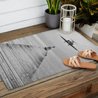Steady As She Goes 6; aircraft coming in for an island landing female in bikini black and white photography - photographs - photograph Outdoor Rug Gallery Image 2