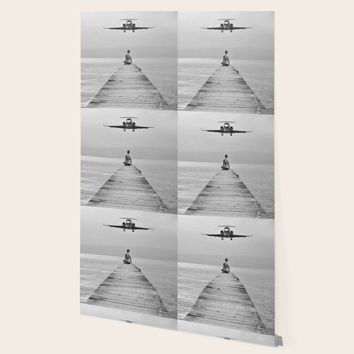 Steady As She Goes 6; aircraft coming in for an island landing female in bikini black and white photography - photographs - photograph Wallpaper Gallery Image 2
