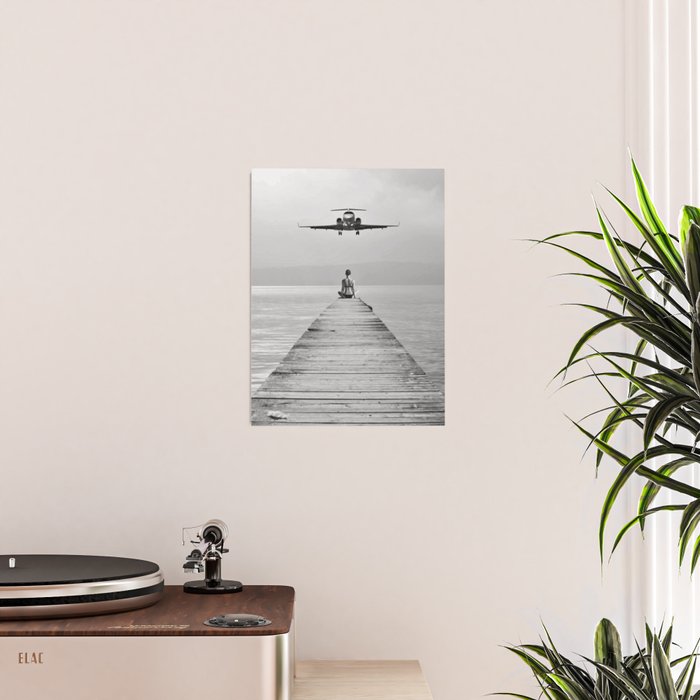Steady As She Goes 6; aircraft coming in for an island landing female in bikini black and white photography - photographs - photograph Poster Gallery Image 2