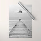 Steady As She Goes 6; aircraft coming in for an island landing female in bikini black and white photography - photographs - photograph Wrapping Paper Gallery Image 1