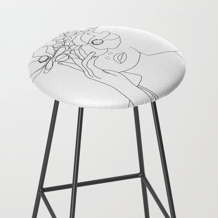 Minimal Line Art Woman with Flowers II Stool Gallery Image 2