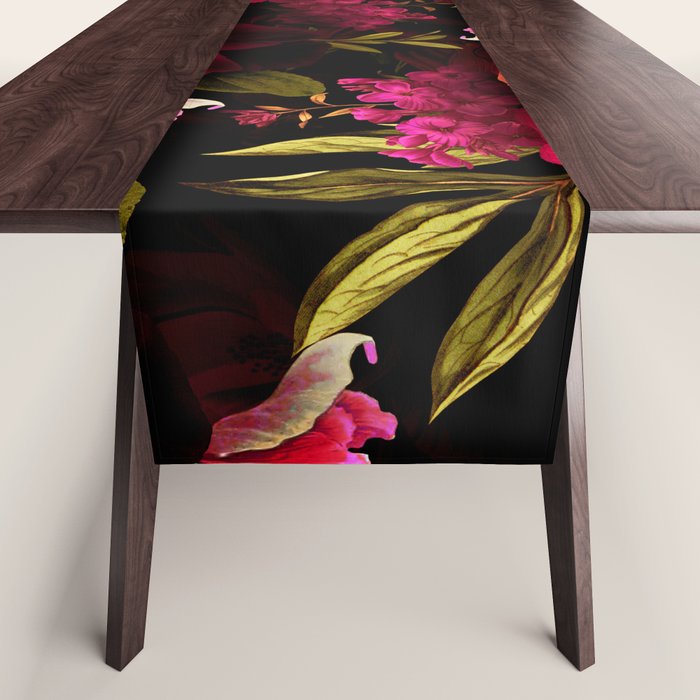 Vintage & Shabby Chic - Dark Red Antique Night Roses Botanical Garden Table Runner Gallery Image 1