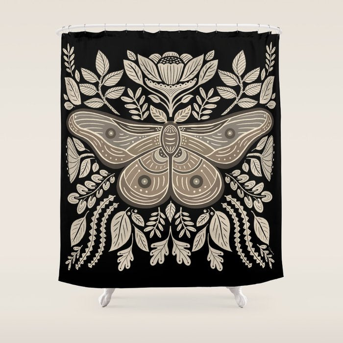 Moth Floral | Black & Brown Shower Curtain Gallery Image 1