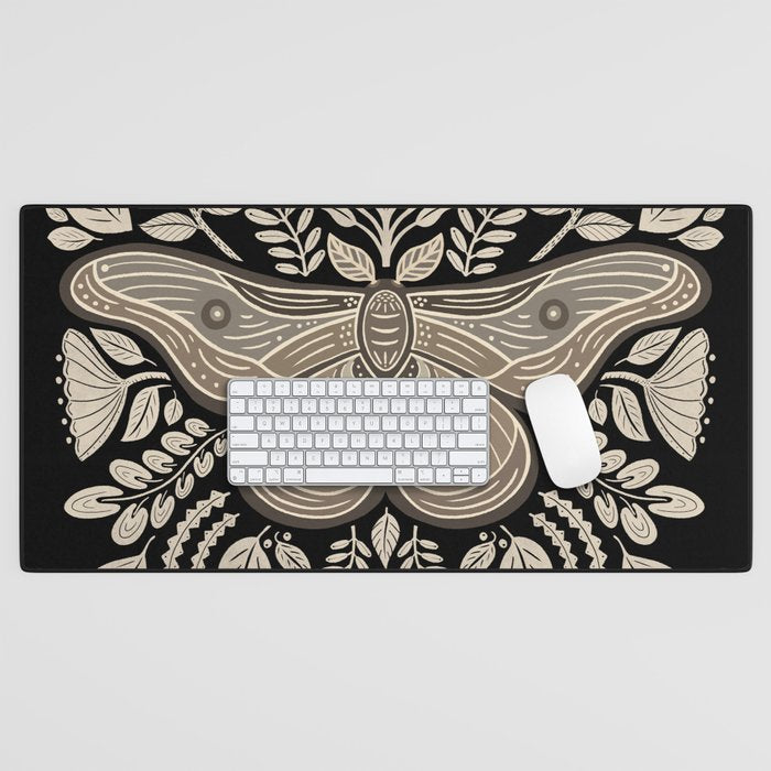 Moth Floral | Black & Brown Desk Mat Gallery Image 1