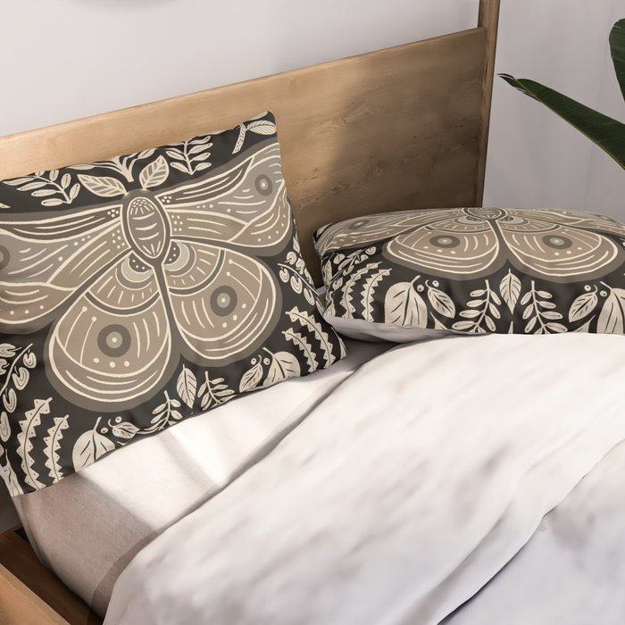 Moth Floral | Black & Brown Pillow Sham Gallery Image 2