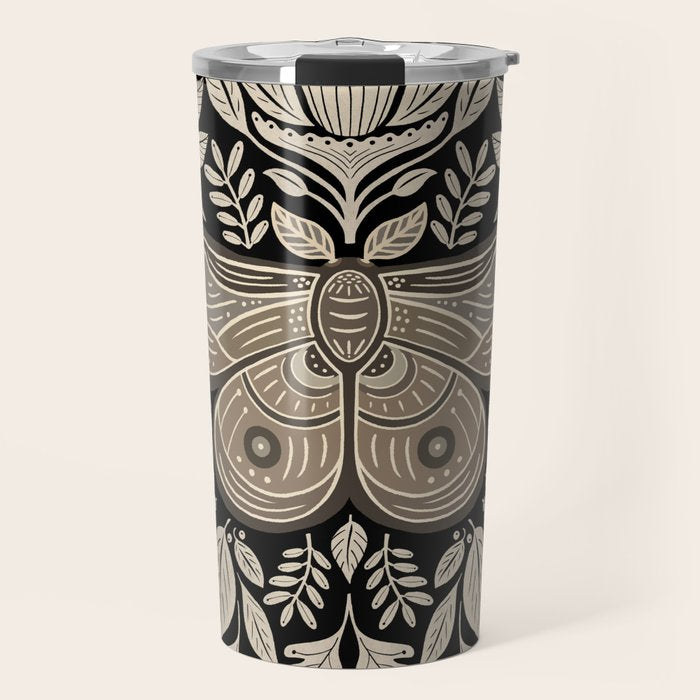 Moth Floral | Black & Brown Travel Mug Gallery Image 1