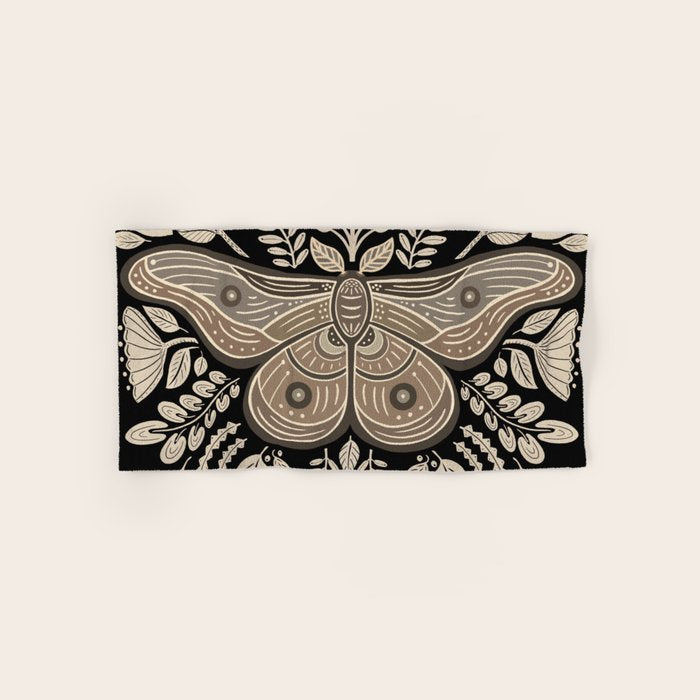 Moth Floral | Black & Brown Bath Towel Gallery Image 1