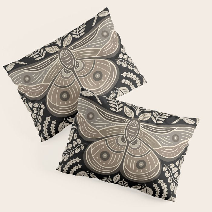 Moth Floral | Black & Brown Pillow Sham Gallery Image 1